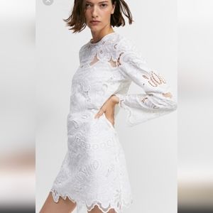 H&M Embroider White lace mini Bell Sleeve XS dress NWT